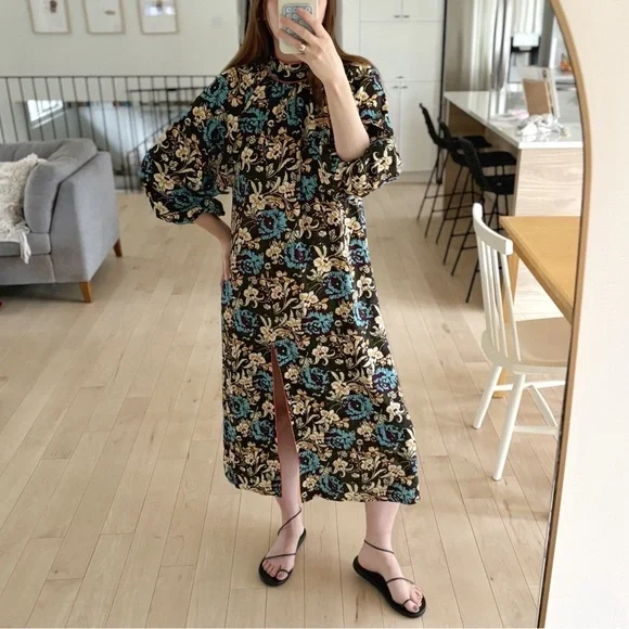 Rhode Fay Midi Dress Maxi Floral Slit High Neck Size M Resortwear Wedding Guest - Picture 10 of 13